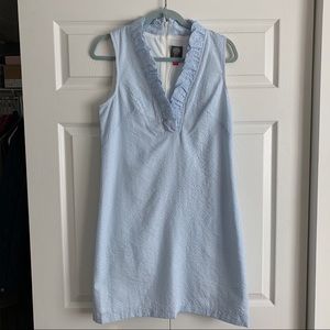 Vince Camuto searsucker dress with ruffle collar.